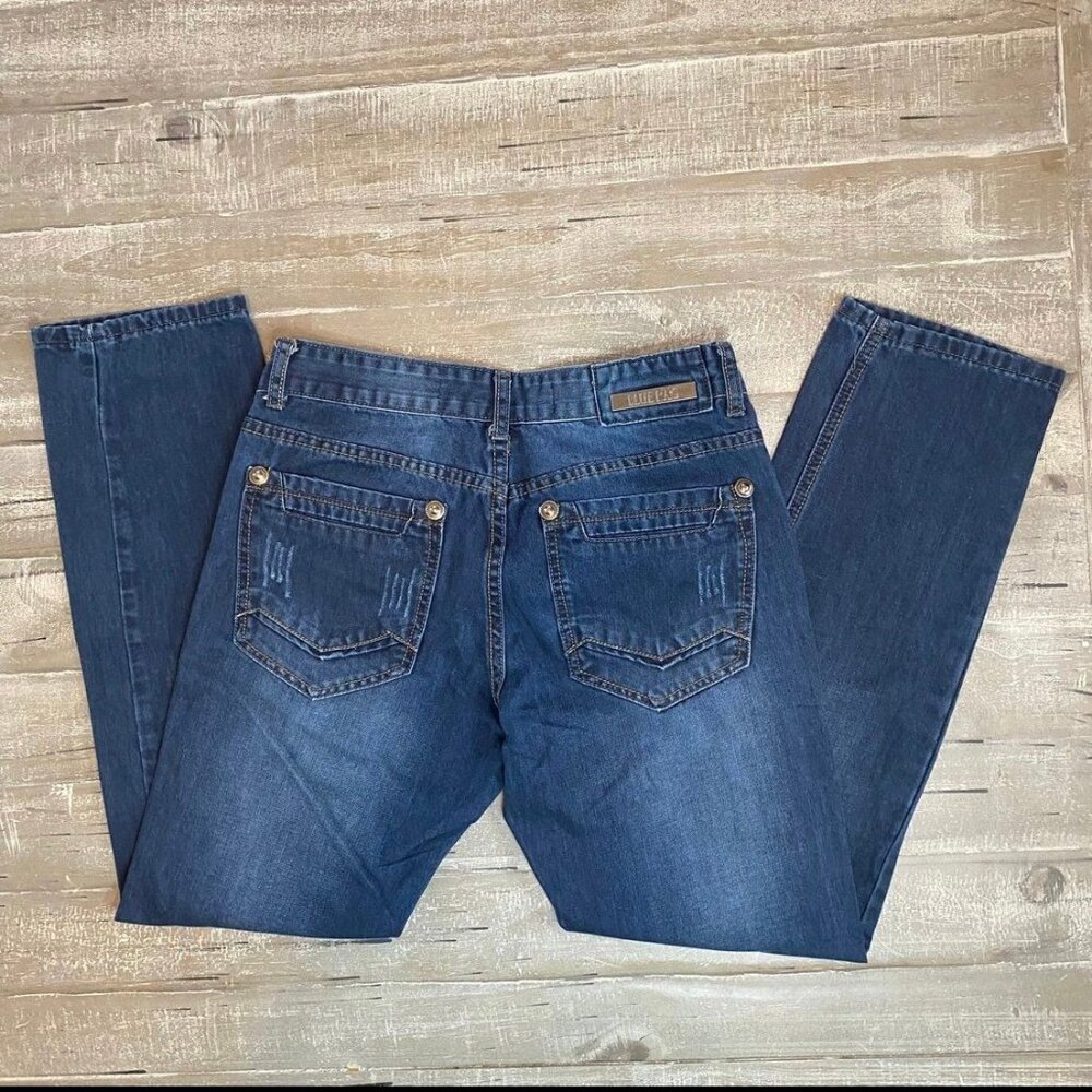 Blue Rag Dark Wash Mid Rise Distressed 5 Pockets Women's Jeans Size 30 - Picture 7 of 12